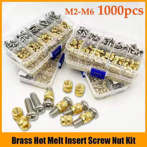 Insert M1.4 M1.6 M2 M2.5 M3 M4 M5 M6 Brass Heat Threaded Insert Nut and Stainless Steel Screw Set Kn