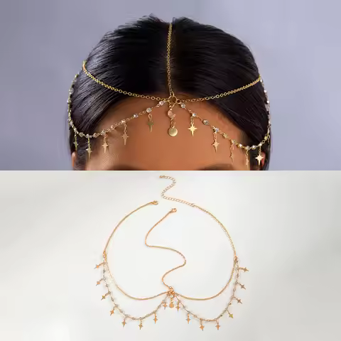 Tocona Bohemia Headband Crystal Hair Jewelry Women Metal Head Chain Headpiece Indian Boho Headdress 