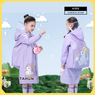 UNGU KOREAN GIRLS' RAINCOAT GIRLS' MOTORCYCLE COAT KIDS' RAINCOAT PURPLE UNICORN MOTIF AGE 3-12 YEAR