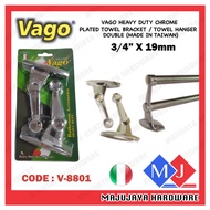 VAGO ITALY  3/4” X19mm V-8801 Heavy Duty Chrome Plated Towel Bracket Towel Hanger (4''-100mm) Double