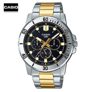 Velashop  นาฬิกาข้อมือผู้ชายคาสิโอ Casio Standard สายแสตนเลส สองกษัตริย์ หน้าปัดดำ รุ่น MTP-VD300SG-
