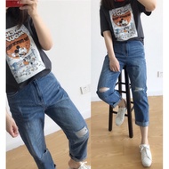 Trendy Yuan~19 Spring Summer Soft Thin Natural Tailoring Female Ripped Straight Jeans