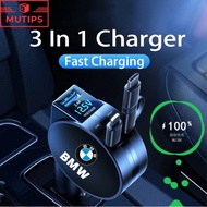 BMW Car Mobile Phone USB Charger Universal 3 in 1 Extension Cable Cigarette Lighter Socket Adapter F
