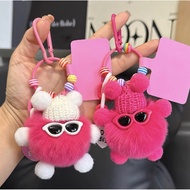 GANTUNGAN Rex Rabbit Fur Briquette Car Keychain Pendant, Wholesale Available