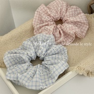 Sweet flower pink blue plaid large intestine scrunchie
