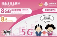 中國聯通 日本8日 SIM卡 8GB數據