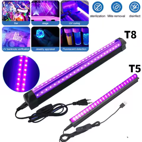 5W 10W LED UV Black Light Bars T5 T8 395nm Blacklights Tube 24/48LEDs Effect Party Stage Lighting Wi