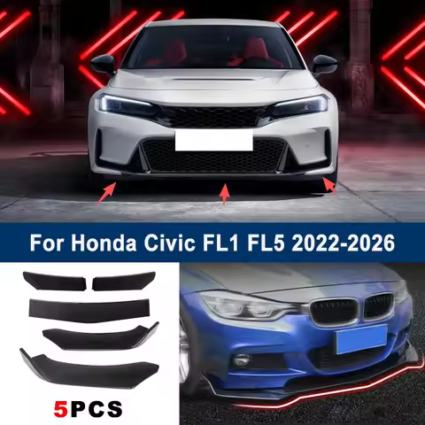 Honda Civic 5Pcs Adjustable Sectional Front Bumper Lip Spoiler Splitter For FL1 FL5 2022-2026 2023 2