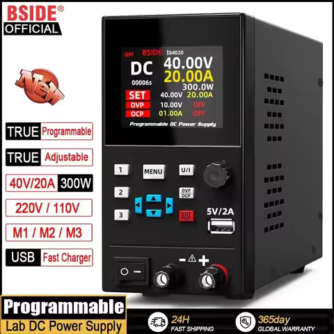 BSIDE Programmable DC Regulated Power Supply Lab 30V/10A 300W 40V/20A Adjustable Digital Bench Power