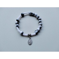 G324 ROSARY MOTHER MARY PEARL WHITE MARBLE MOTIF 8MM