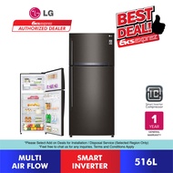 LG Top Freezer Inverter Fridge (516L) GN-H602HXHM in Black Steel Finish Refrigerator