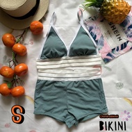 SHEIN BIKINI ชุดว่ายน้ำแฟชั่น ชุดว่ายน้ำสีเขียวเข้ม พร้อมส่งจากไทย DARKGREEN SIZE S #SHGRN0011