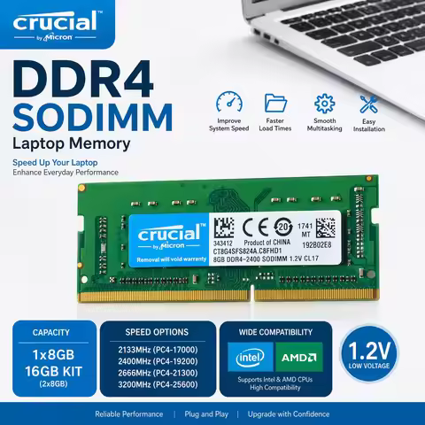 Crucial Memoria Laptop RAM DDR4 4GB 8GB 16GB 2x8GB KIT 3200 2400 2133 2666MHz SODIMM PC4-25600 21300