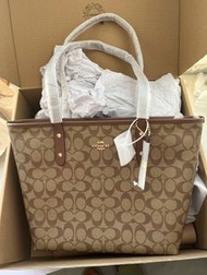 全新正品Coach蔻馳City30棕色托特包拉鍊款單肩包