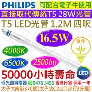PHILIPS 飛利浦 MASTER HF T5 16.5W LED 光管 CRI 83 4000K 中性光 / 6500K 白光 2500流明 1.2M 四呎（直接代替傳統T5 28W 可配合電子牛使用）50000小時壽命 香港行貨 保用一年