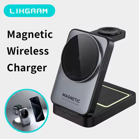 Magnetic 3-in-1 Wireless Charger Nightlight Foldable Magsafe for iPhone 12-17 Apple Watch AirPods (n