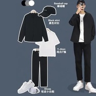 【现货】冰丝长袖衬衫男套装韩版潮流痞帅垂感衬衣休闲百搭一套衣 C7jjTYSAVn1104