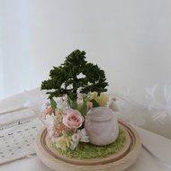 【設計款花盅】春天的粉黃色花園 客製化永生花 骨灰罐 寵物骨灰