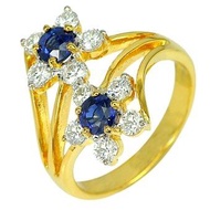 Parichat Jewelry แหวนทองคำแท้ 18K หรือทอง 90 ฝังพลอยไพลินแท้สีน้ำเงินสด 2 เม็ด น้ำหนัก 0.92 กะรัต ล้อมเพชรเบลเยี่ยมขาว น้ำ 98 สวยงาม ไซส์ 6.5/53