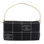 【日本直送】香奈兒 CHANEL 巧克力條紋 帆布肩背包 黑色 女仕【二手】
