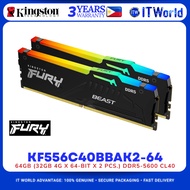 Kingston Fury Beast KF556C40BBAK2-64 DDR5 RAM 64GB 2x32GB DDR5 5600MHz CL40 Desktop RAM Kit itw
