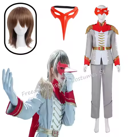 Game Akechi Goro Cosplay Costume Wig Crow Grey Uniform Mask Full Set Cos Convention Stage Comic Suit