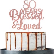 Rose Gold Glitter 90 Years Blessed & Loved Cake Topper - 90th Birthday / 90th Anniversary Cake Toppe