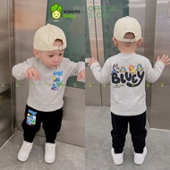 KIMCHIBABY Long Sleeve Set for Boys 190gsm High Quality Cotton Fabric with Bluey Pattern, Autumn and