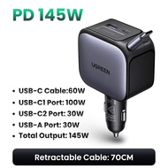 UGREEN 145W 90W 60W Muti Ports Car Charger with USB-C Retractable Cable for SAMSUNG S25 Ultra iPhone