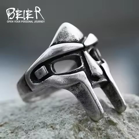 BEIER 2023 New Tendency 316L Stainless Steel Viking Roman Warrior Ring For Men MF DOOM Mask Ring Ret