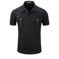 Áo sơ mi Áo sơ mi nam cộc tay 2 túi ngực đường thêu trước ngực tạo điểm nhấn cho chiếc áo của bạn cá
