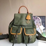 Chris精品代購 美國Outlet Tory Burch TB 新款 後背包  可手提 防水布料 內裡空間超大 墨綠色