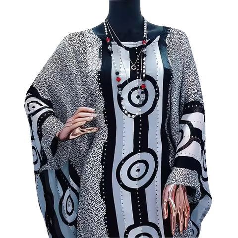 Fashion 2025 Nigerian Elegant Clothing Abaya Muslim Dress Leopard Geometry Dashiki African Clothes F