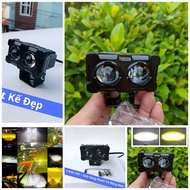 (Loại tốt) Đèn trợ sáng xe máy ô tô X25 Pro 45W 2 mắt led siêu sáng cốt vàng pha trắng cho khách víp