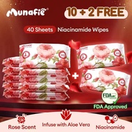 (12Packs) Munafie Niacinamide Cleansing Wipes Rose Scented Alcohol Free With FDA 40 Sheets