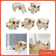 [Szlztmy2] Wooden Hamster House Detachable Hamster Hideout for Lemmings Hamster Mouse