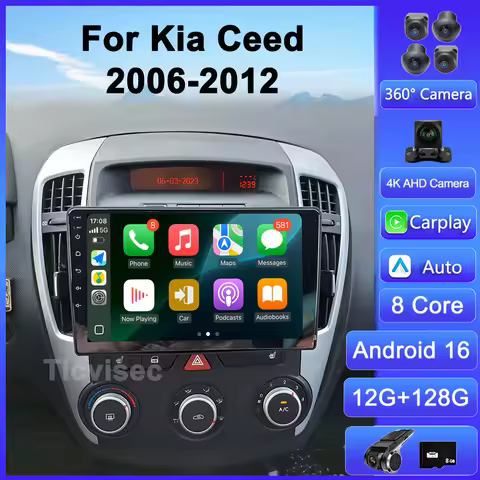Android 16 Car Radio 4G+WIFI Carplay For Kia Ceed ED 2006 - 2012 Navigation GPS Carplay DSP Wifi Blu
