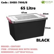 SHBX-7998/B BLACK - Century 7998BC Storage Box W/Wheel 65L L67*W44*H33cm