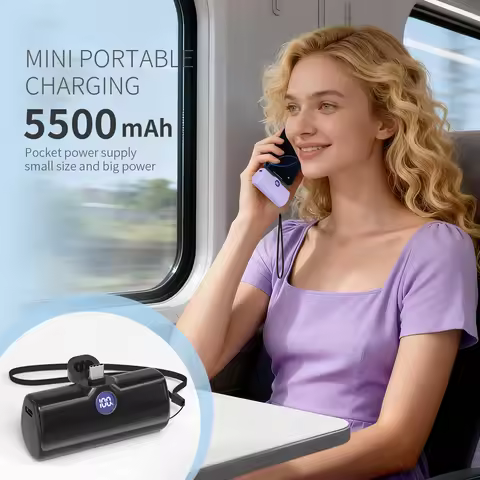 Mini Portable Charger Power Bank Portable 5500mAh Fast Charge LCD Display with Type-C/Lightning Plug