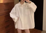 [พร้อมส่งจากไทย]เสื้อเชิ้ตแขนยาวOversize สีขาว  อก 40-55 นิ้ว oversize เสื้อเชิ้ตโอเว่อร์ไซส์ (เสื้อมือสอง) ส่งไวมากๆ