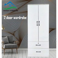 2 Door Wardrobe With 2 Drawer Solid Board / Almari Baju / Almari Pakaian