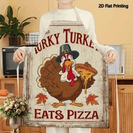 1PC 2D Flat Printed Turkey Pizza Thanksgiving Cartoon Apron For Home Cooking, Kitchen Wear, And Cook
