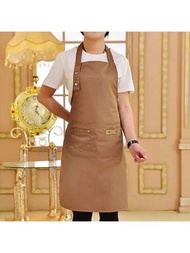 1 件廚房圍裙,防水烹飪圍裙,附 2 個口袋,耐用防污工作圍裙,適用於咖啡店和餐廳