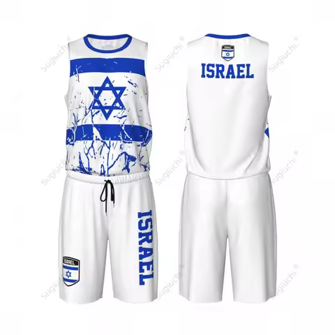 Israel Flag Grain Men Basketball Set Shirt & Pants Sleeveless