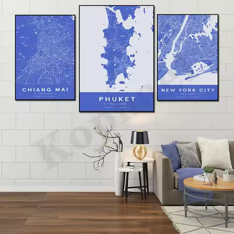 Chennai Agra New York Phuket Chiang Mai PATTAYA Hanoi Marrakech City Street Tour Map Home Wall Art P