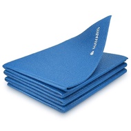 Navaris Folding Yoga Mat Portable Fitness Mat - 4mm Stretch Pilates Non-Slip - Travel Yoga Mat Blue