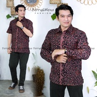 2 MURAH BATIK KEMEJA PANJANG HEM PRIA MOTIF KEMBANG HITAM KEMEJA SERAGAM BY FERRY MENA