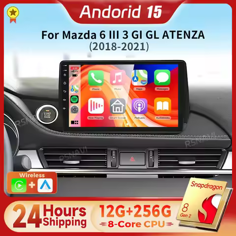 Android 15 Qualcomm Carplay Auto 2K Screen Car Radio Multimedia Video Player For Mazda 6 III 3 GJ GL
