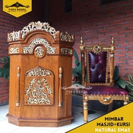 Mimbar Masjid Ukiran Kaligrafi Kayu Jati - 90 x 60 x 130 cm