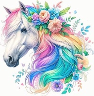 Fabric Panel 8"x8" Rainbow Horse 100% Cotton Quilting Panel Square AM1300